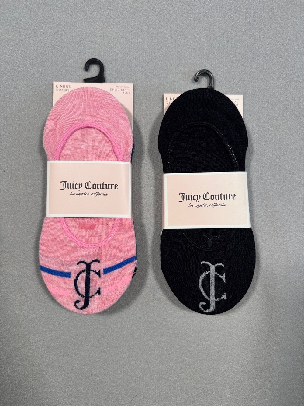 Juicy Couture No-Show Liner Socks in Pink & Black (2-Pack)